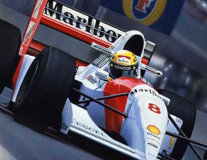 Ayrton Senna wins his 41st and final Grand Prix during the Australian GP in Adelaide, 1993. Driving in the McLaren (Ford HBE7 V8) MP4/8